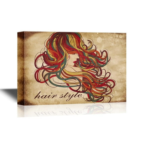 wall26 - Hair Style Canvas Wall Art - Woman with Long Curly Hair - Gallery Wrap Barber Shop Wall Decoration | Ready to Hang - 32x48 inches