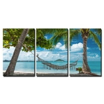 wall26 - Hammock on Tropical Beach - Canvas Art Wall Art - 24"x36"x3 Panels