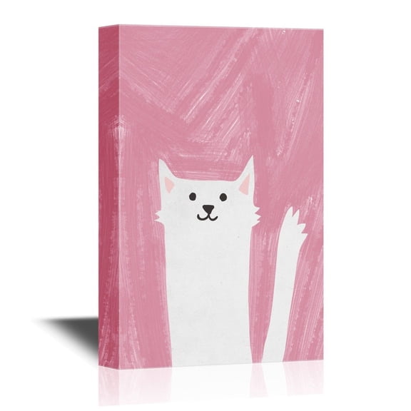 wall26 - Hand Drawing Style Animal Canvas Wall Art - Cute White Cat - Gallery Wrap Modern Home Art | Ready to Hang - 32x48 inches