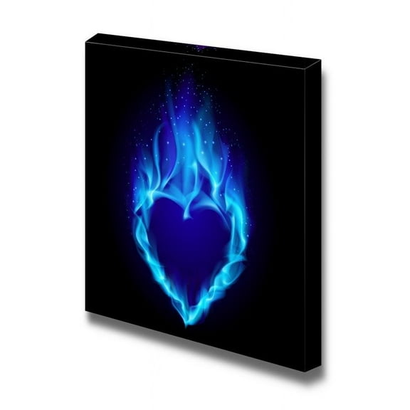 wall26 Heart in Blue Fire on Black Background for Home or Office Art - Canvas Art Wall Art - 12" x 12"