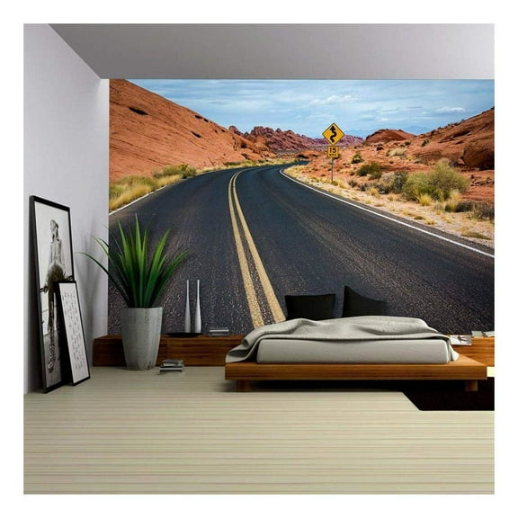 wall26 - Highway in Desert with Rocks - Removable Wall Mural | Self-Adhesive Large Wallpaper - 100x144 inches