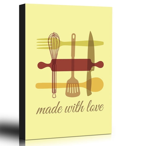 wall26 Home Decor - Kitchen - Made With Love - Culinary Artwork - Heart in the Kitchen - Art Deco Modern Style Design - Canvas Art Home Decor - 24x36 inches