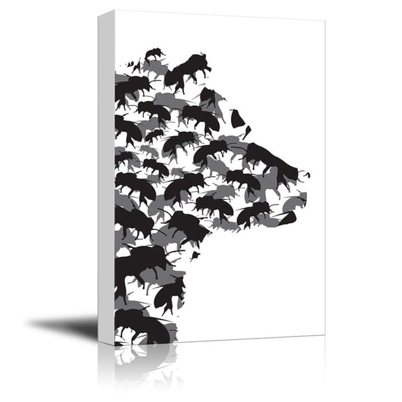 wall26 Honey - Bear and Bees Silhouette - Black and White Exclusive Artwork - Quirky Fun Design - Canvas Art Home Decor - 12x18 inches