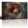 thumbnail image 1 of wall26 - Human Skull with Roses Flowers Over Colorful Splattered Paint - Abstract Giclee Print Canvas Wall Art Home Art - 32x48 inches, 1 of 4