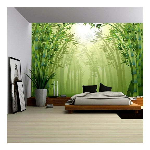 wall26 - Illustration of The Bamboo Trees Inside The Forest - Removable Wall Mural | Self-Adhesive Large Wallpaper - 66x96 inches