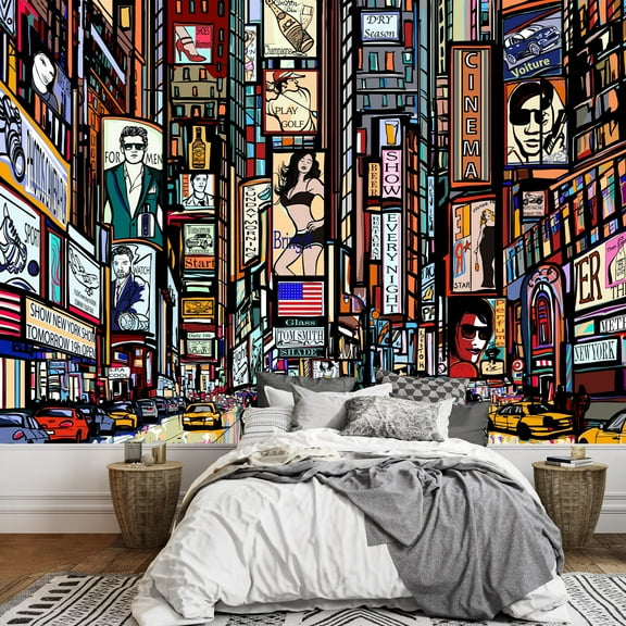 wall26 - Illustration of a Street in New York City - Removable Wall Mural | Self-Adhesive Large Wallpaper - 100x144 inches