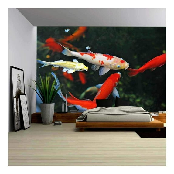 wall26 - Koi Carps Swimming in The Pond - Removable Wall Mural | Self-Adhesive Large Wallpaper - 66x96 inches