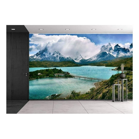 wall26 - Landscape with Mountain and Lake - Removable Wall Mural | Self-Adhesive Large Wallpaper - 66x96 inches