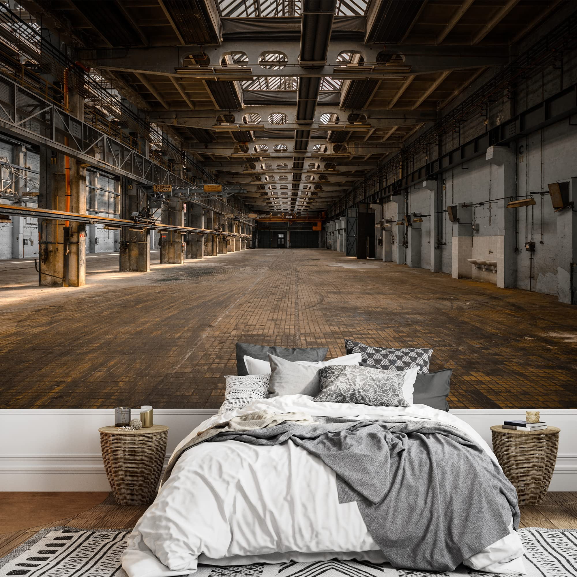 wall26 - Large Industrial Hall of a Vehicle Repair Station - Removable Wall Mural | Self-Adhesive Large Wallpaper - 100x144 inches
