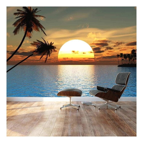 wall26 Large Wall Mural - Beautiful Tropical Scenery/Landscape Palm Trees on the Beach at Sunset | Self-adhesive Vinyl Wallpaper/Removable Modern Decorating Wall Art - 100" x 144"