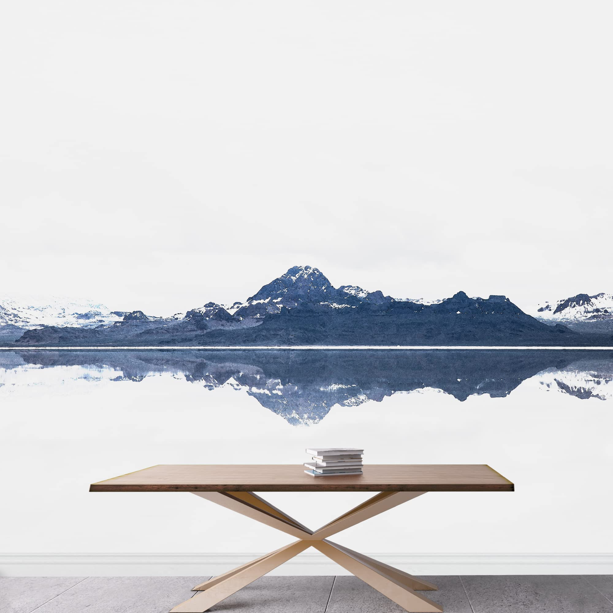 wall26 - Large Wall Mural - Landscape of Snow Covered Mountains and Peaceful Lake | Self-Adhesive Vinyl Wallpaper/Removable Modern Wall Decor - 66x96 inches