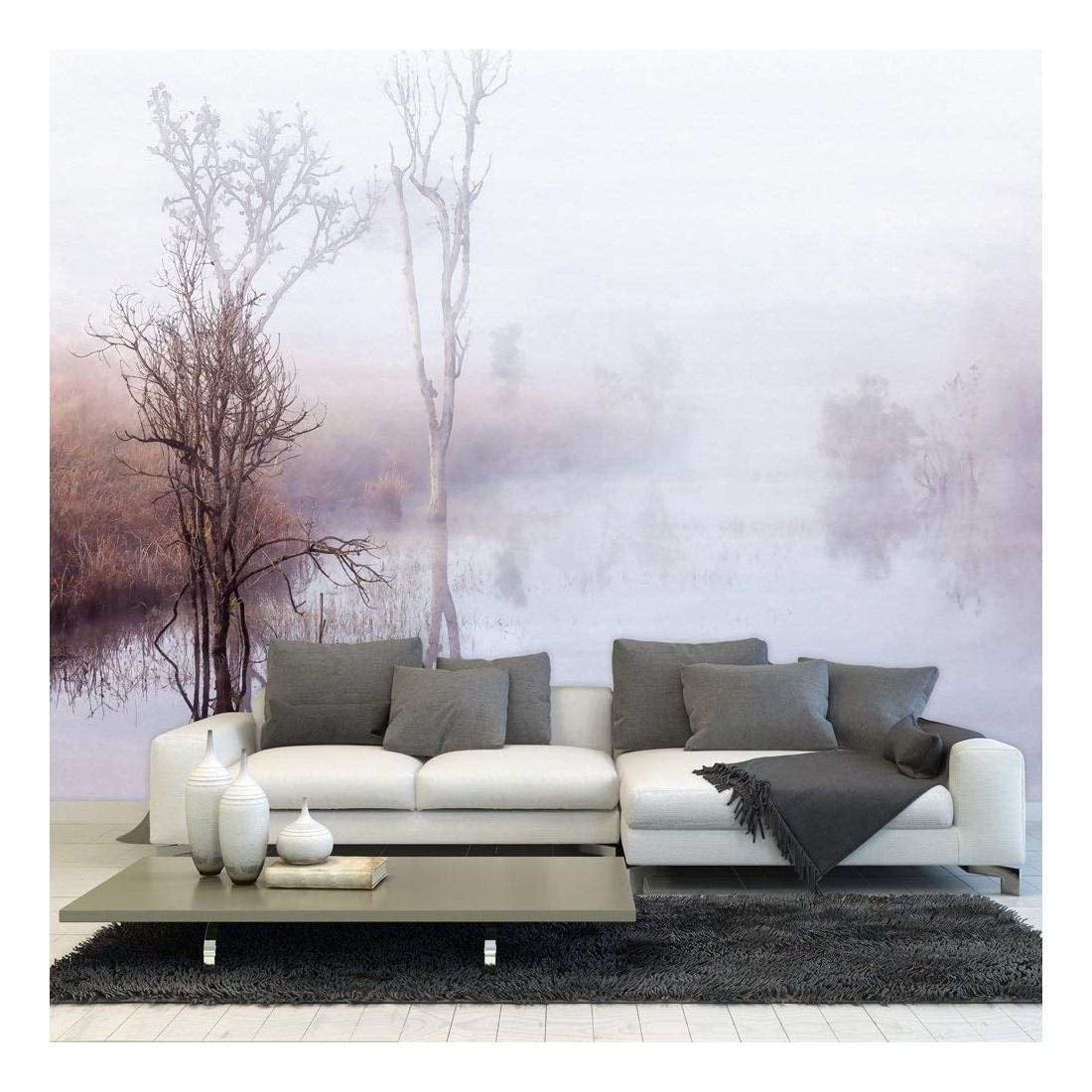 wall26 - Large Wall Mural - Peaceful Lake and Field in a Misty Winter Morning | Self-Adhesive Vinyl Wallpaper/Removable Modern Wall Decor - 66x96 inches