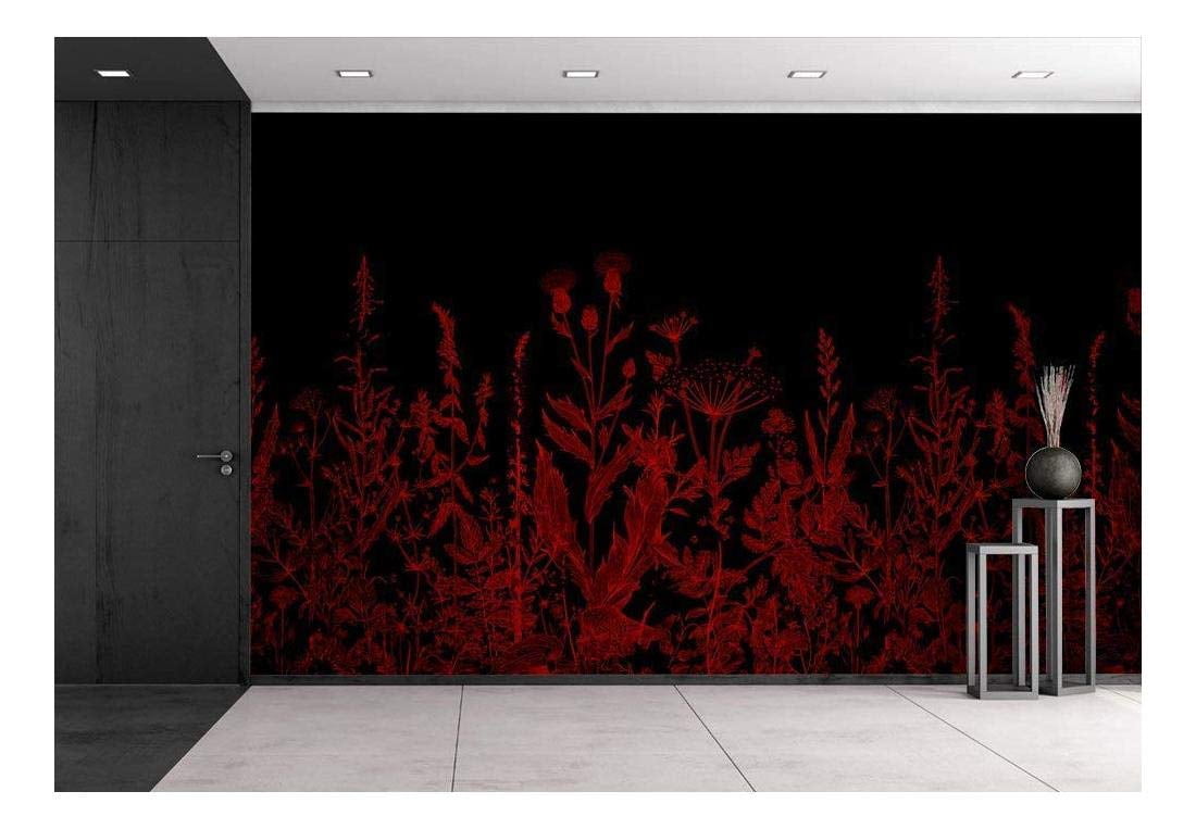 wall26 - Large Wall Mural - Red Flowers on Black Background | Self-Adhesive Vinyl Wallpaper/Removable Modern Wall Decor - 100x144 inches