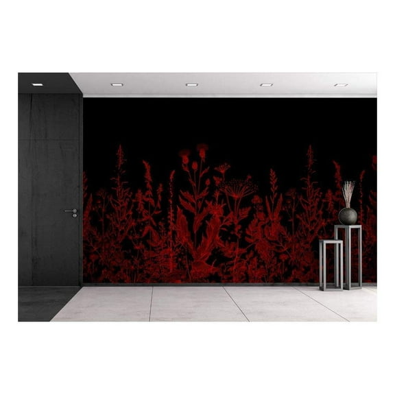 wall26 - Large Wall Mural - Red Flowers on Black Background | Self-Adhesive Vinyl Wallpaper/Removable Modern Wall Decor - 100x144 inches