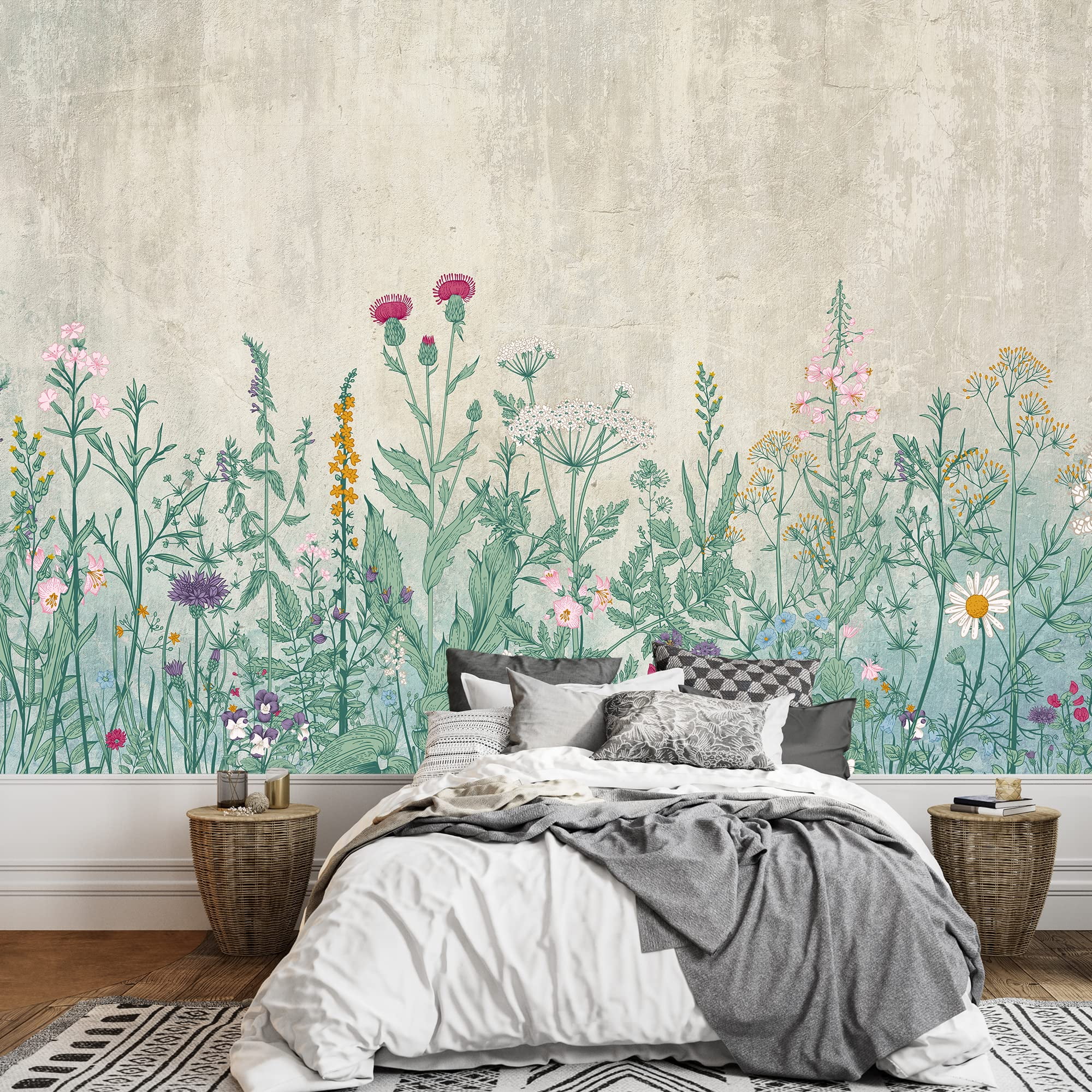 wall26 - Large Wall Mural - Retro Style Flowers and Plants with Vintage Wall  Background | Self-Adhesive Vinyl Wallpaper/Removable Modern Wall Decor -  100x144 inches - Walmart.com, image size:2000x2000