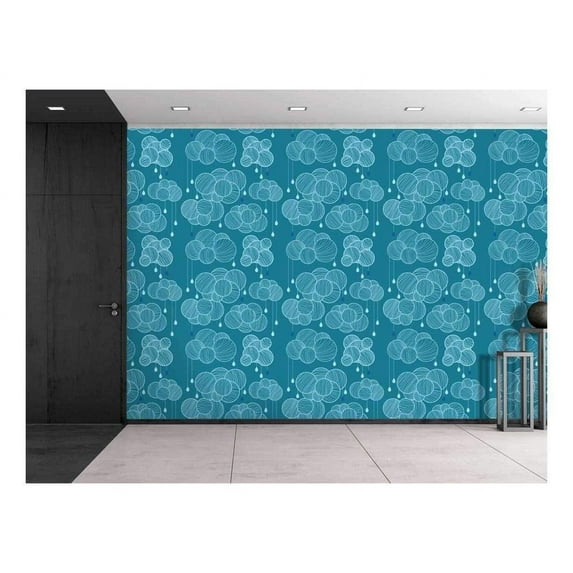 wall26 - Large Wall Mural - Seamless Pattern with Clouds and Rain in Sky | Self-Adhesive Vinyl Wallpaper/Removable Modern Decorating Wall Art - 100" x 144"