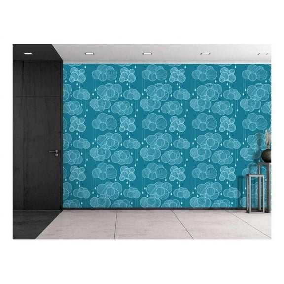 wall26 - Large Wall Mural - Seamless Pattern with Clouds and Rain in Sky | Self-Adhesive Vinyl Wallpaper/Removable Modern Decorating Wall Art - 100" x 144"