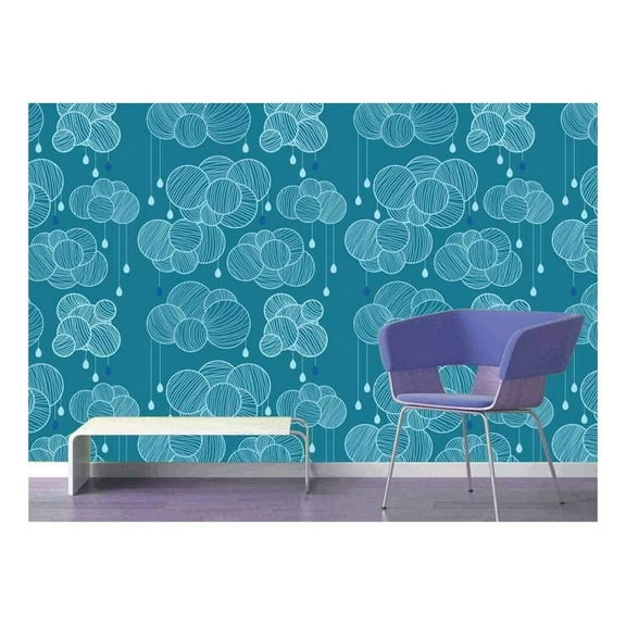 wall26 - Large Wall Mural - Seamless Pattern with Clouds and Rain in Sky | Self-Adhesive Vinyl Wallpaper/Removable Modern Decorating Wall Art - 66" x 96"