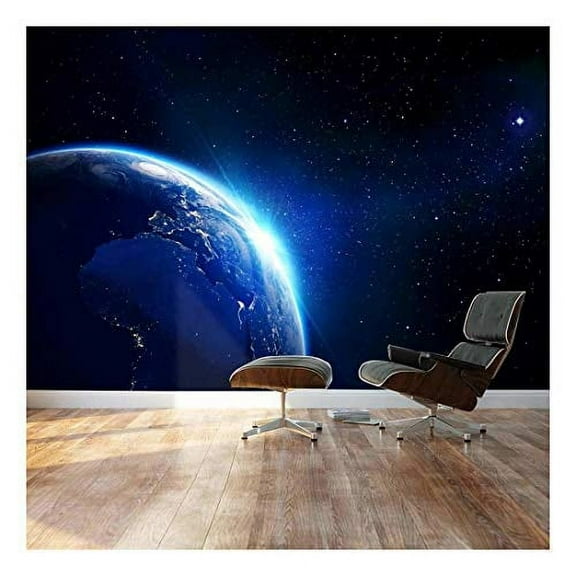 wall26 - Large Wall Mural - Shining Blue Earth in Universe Viewed from Outer Space | Self-Adhesive Vinyl Wallpaper/Removable Modern Decorating Wall Art - 100" x 144"