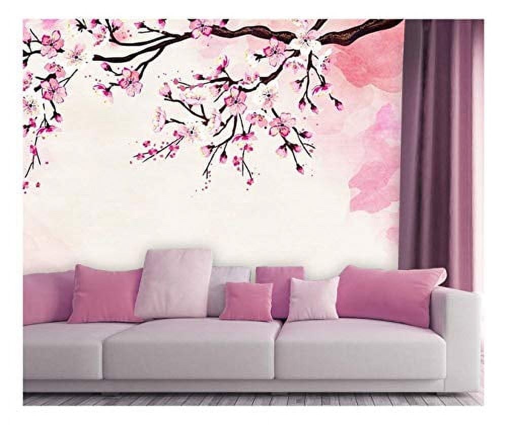 wall26 - Large Wall Mural - Watercolor Style Ink Painting Pink Cherry Blossom | Self-Adhesive Vinyl Wallpaper/Removable Modern Wall Decor - 100x144 inches