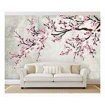 wall26 - Large Wall Mural - Watercolor Style Ink Painting Pink Cherry Blossom on Vintage Wall Background | Self-Adhesive Vinyl Wallpaper/Removable Modern Wall Decor - 100x144 inches