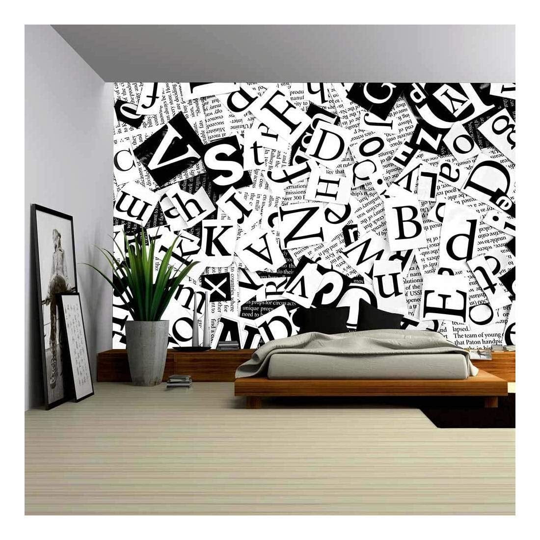 wall26 - Letters Cut from Newspaper, Background - Removable Wall Mural |  Self-Adhesive Large Wallpaper - 66x96 inches - Walmart.com, image size:1100x1100