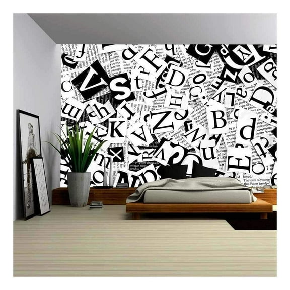 wall26 - Letters Cut from Newspaper, Background - Removable Wall Mural | Self-Adhesive Large Wallpaper - 66x96 inches