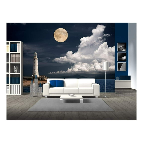 wall26 - Lighthouse at Night - Removable Wall Mural | Self-Adhesive Large Wallpaper - 66x96 inches