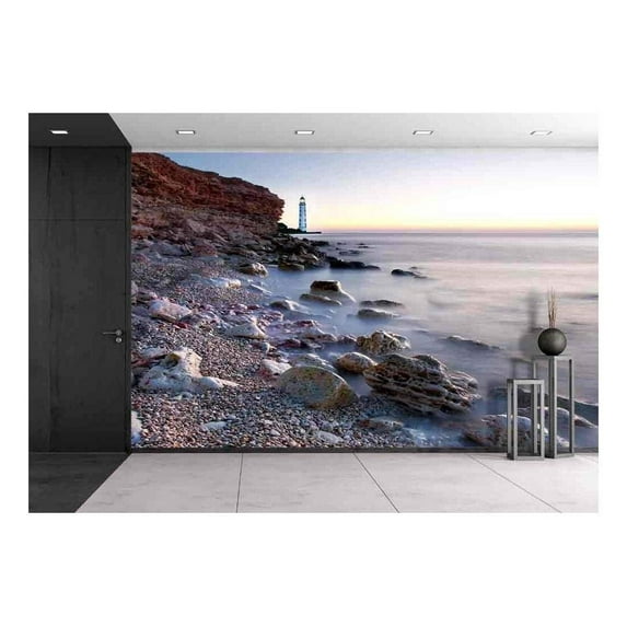 wall26 - Lighthouse on Beach Shore - Canvas Art Wall Mural Decor - 100"x144"
