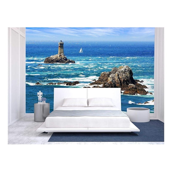 wall26 - Lighthouse on Cape Sizun, Pointe Du Raz Brittany, France - Removable Wall Mural | Self-Adhesive Large Wallpaper - 100x144 inches
