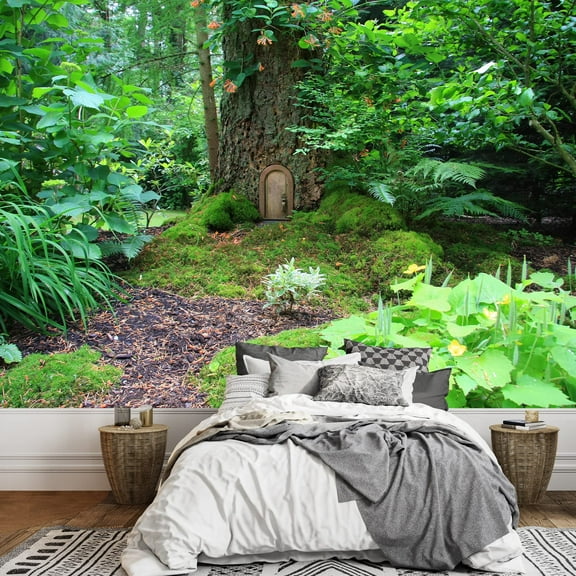 wall26 - Little Fairy Tale Door in a Tree Trunk. - Removable Wall Mural | Self-Adhesive Large Wallpaper - 66x96 inches