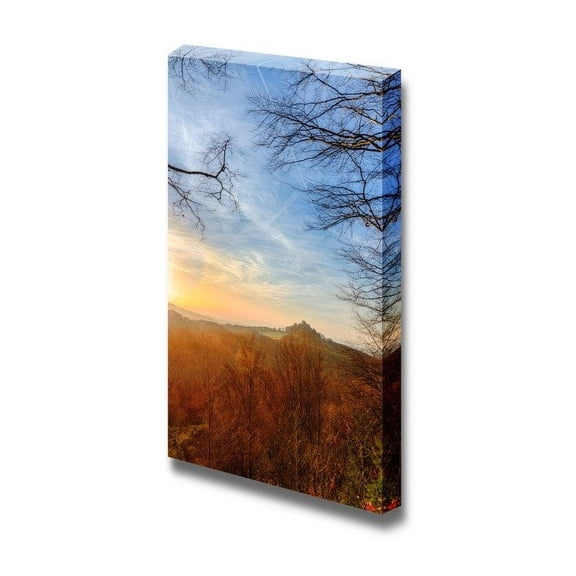 wall26 Lovely Silhouette Winter Landscape Panorama Picture of Northern Bavaria Germany in The Sunset - Canvas Art Wall Art - 18" x 12"
