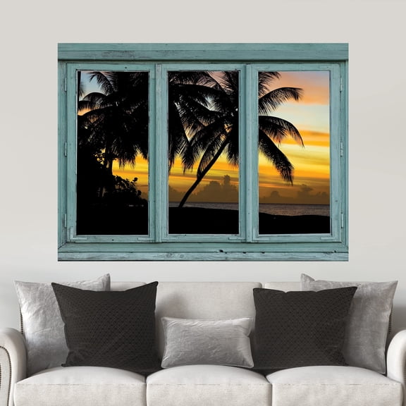 wall26 - Magic Hour Sunset on Tropical Beach in Silhouette - Clouds and Painted Sky in Pastels - Wall Mural, Removable Sticker, Home Decor - 24x32 inches