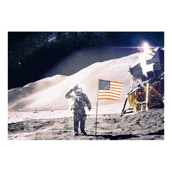wall26 -Man on The Moon with The American Flag - Wall Mural, Removable Sticker, Home Decor - 100x144 inches