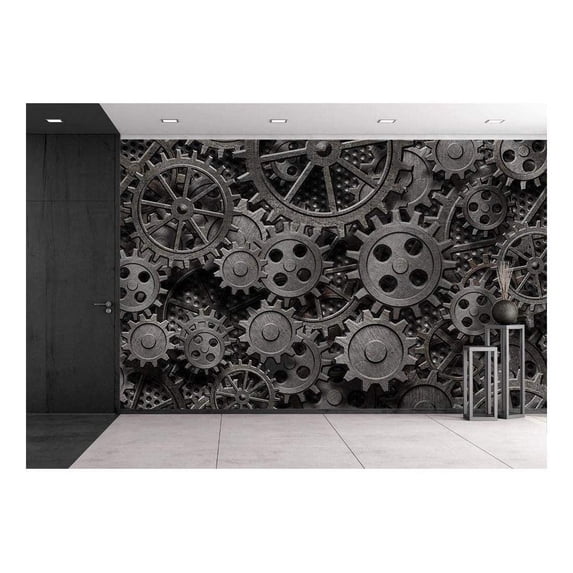 wall26 - Many Old Rusty Metal Gears or Machine Parts - Removable Wall Mural | Self-Adhesive Large Wallpaper - 100x144 inches