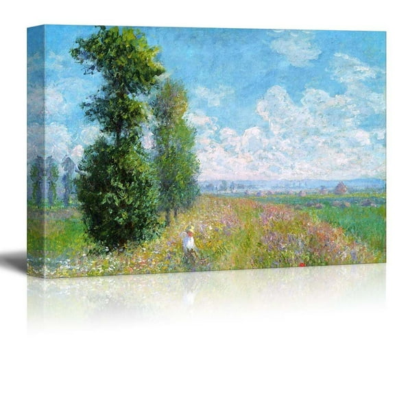 wall26 - Meadow with Poplars by Claude Monet - Impressionist Modern Art - Canvas Art Home Art - 16x24 inches