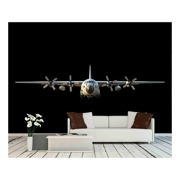 wall26 - Military Transport Aircraft on Black Background - Removable Wall Mural | Self-Adhesive Large Wallpaper - 100x144 inches