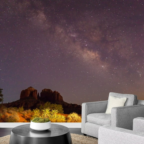 wall26 - Milky Way Over Cathedral Rock - Removable Wall Mural | Self-Adhesive Large Wallpaper - 66x96 inches