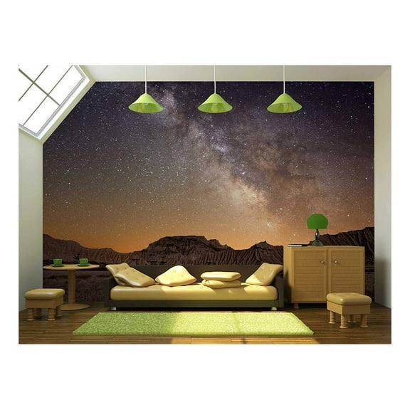 wall26 - Milky Way Over The Desert of Bardenas, Spain - Removable Wall Mural | Self-Adhesive Large Wallpaper - 66x96 inches