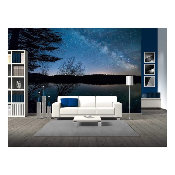 wall26 - Milky Way with Trees - Removable Wall Mural | Self-Adhesive Large Wallpaper - 66x96 inches