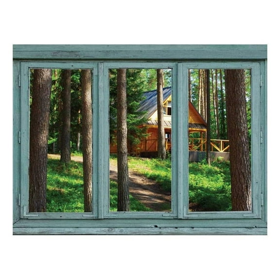 wall26 - Modern Cabin in a Forest Facing The Sun Through The Pine Trees - Wall Mural, Removable Sticker, Home Decor - 36x48 inches