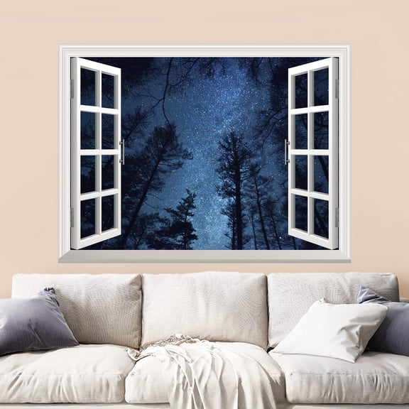 wall26 - Modern White Window Looking Out Into The Bright Blue Starry Sky - Wall Mural, Removable Sticker, Home Decor - 36x48 inches