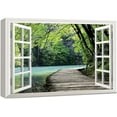 thumbnail image 1 of wall26 - Modern White Window Looking Out Into a Bridge by a Lake Surrounded by Trees - Canvas Art Home Art - 12"x18", 1 of 5