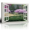 thumbnail image 1 of wall26 - Modern White Window Looking Out Into a Japanese Garden with Cherry Blossom Trees and a Kiosk - Canvas Art Home Art - 24x36 inches, 1 of 3