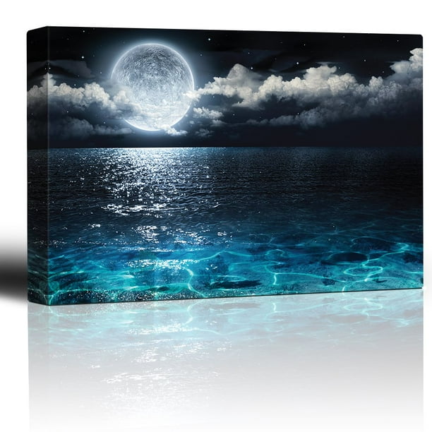 wall26 - Moon Illuminating The Clear Ocean Blue - Canvas Art Wall
