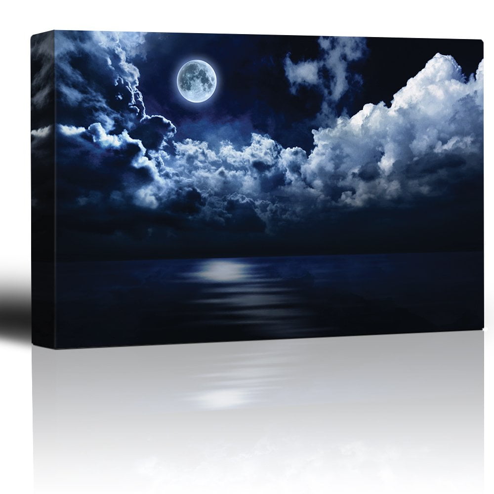 wall26 - Moon Illuminating The Ocean from Above The Clouds - Canvas Art ...