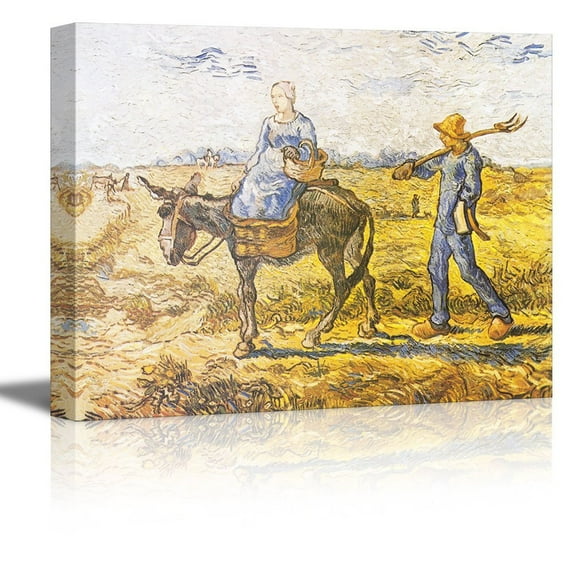 wall26 Morning: Peasant Couple Going to Work (After Millet) by Vincent Van Gogh - Oil Painting Reproduction on Canvas Prints Wall Art, Ready to Hang - 16x24 inches