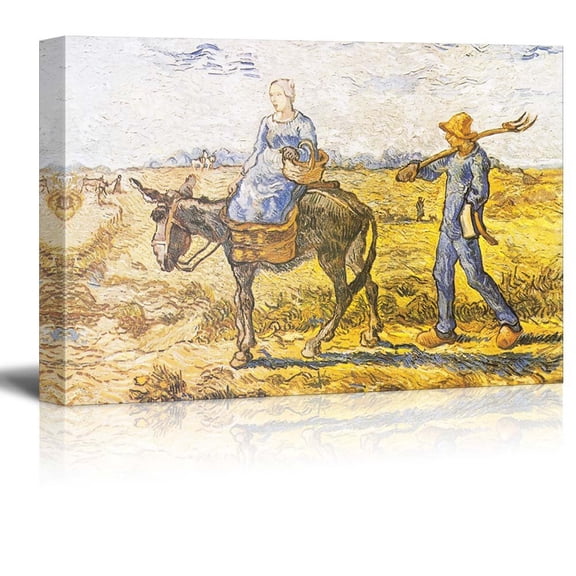 wall26 Morning: Peasant Couple Going to Work (after Millet) by Vincent Van Gogh - Oil Painting Reproduction on Canvas Prints Wall Art, Ready to Hang - 24" x 36"