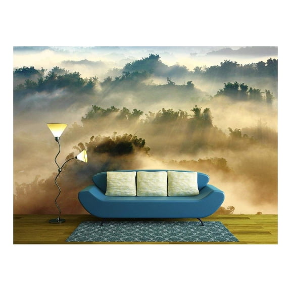 wall26 - Morning Sunshine with Fog - Removable Wall Mural | Self-Adhesive Large Wallpaper - 100x144 inches