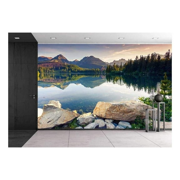 wall26 - Mountain Lake in National Park High Tatra Strbske Pleso, Slovakia, Europe Beauty World - Removable Wall Mural | Self-Adhesive Large Wallpaper - 100x144 inches